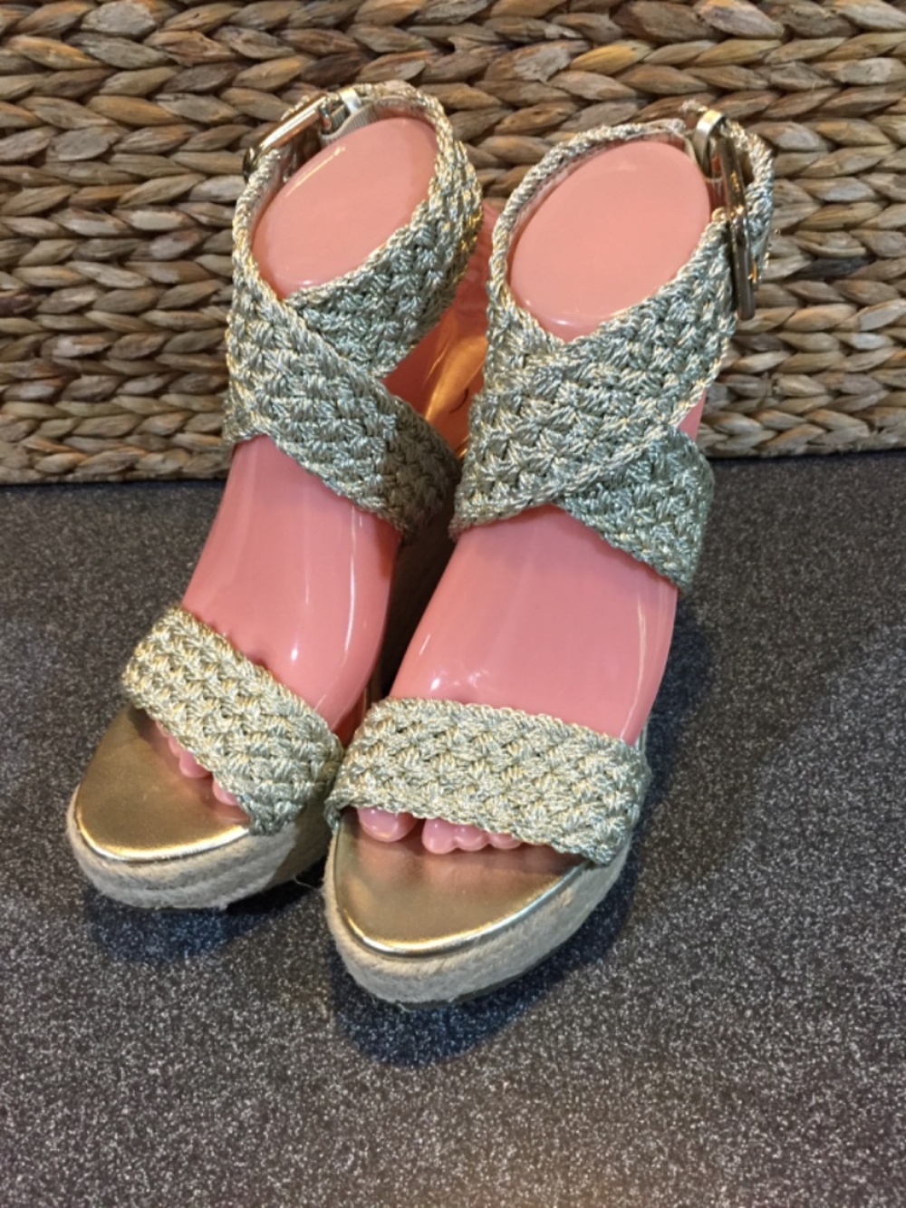 Jessica Simpson Gold Braided Espadrille Wedge Sandals
